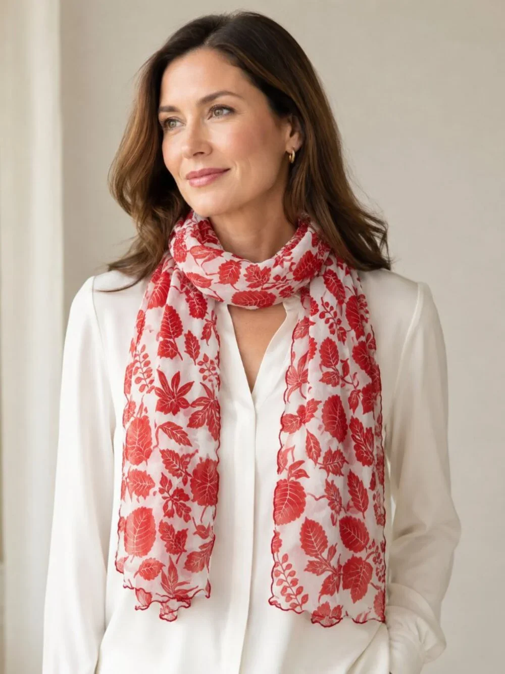 Red & White Vintage Head Wrap Head Neck Scarf 34